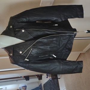 BNWT Barney's originals  NY Belina  black leather moto jacket size 12